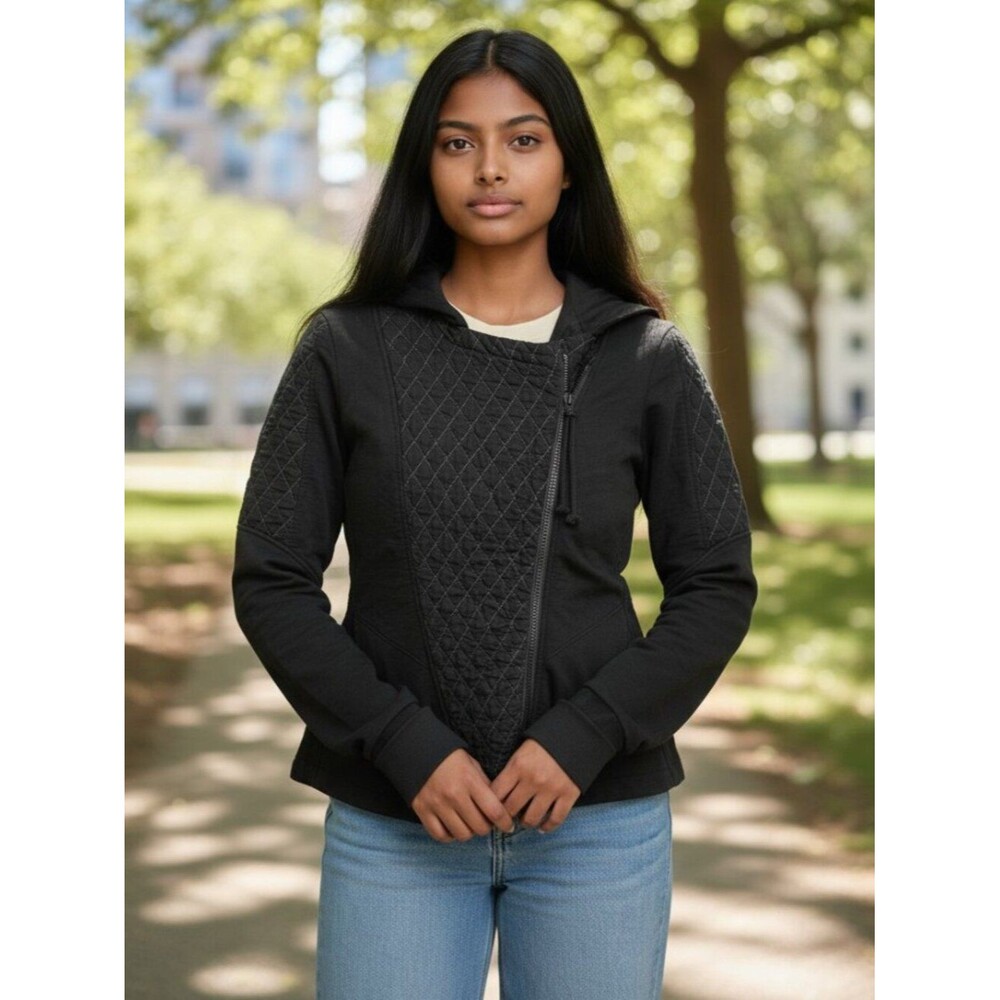 Prairie Underground XS Black Quilted Asymmetrical Zip Organic Cotton Moto Jacket
